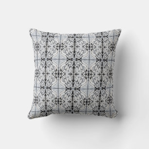 Grey Black White Curly Abstract Repeat Pattern  Cushion