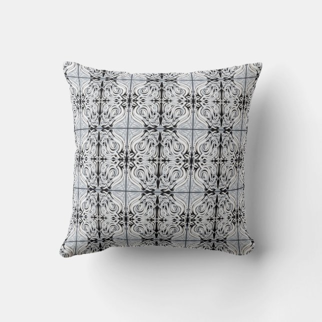 Grey Black White Curly Abstract Repeat Pattern  Cushion (Back)