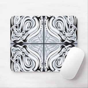 Grey Black White Curvy Abstract Pattern Mouse Pad