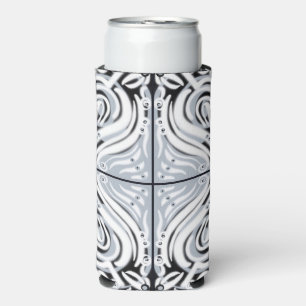 Grey Black White Curvy Abstract Pattern Seltzer Can Cooler