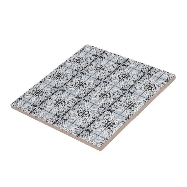 Grey Black White Curvy Abstract Repeat Pattern  Ceramic Tile (Side)