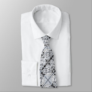 Grey Black White Curvy Abstract Repeat Pattern  Tie