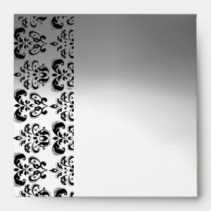 GREY BLACK WHITE  DAMASK , RED RUBY GEM Wedding Envelope