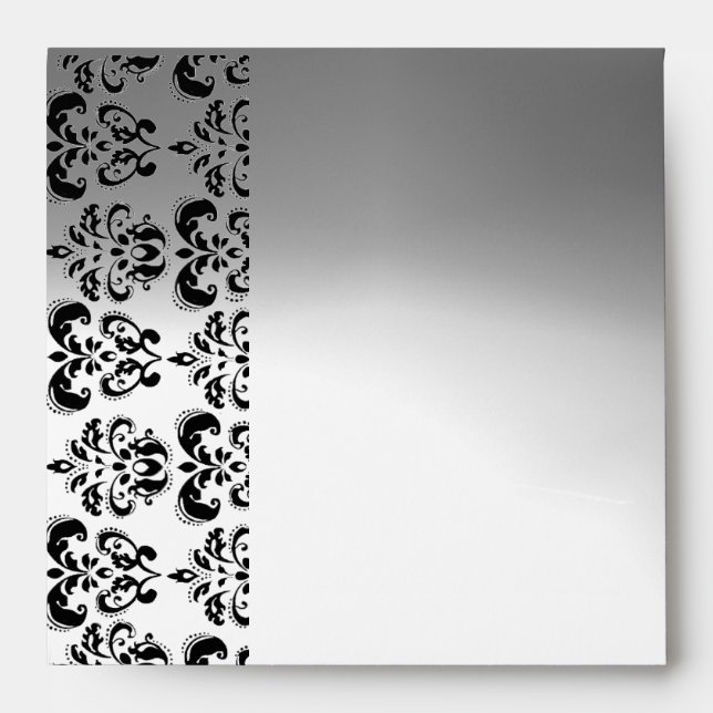 GREY BLACK WHITE  DAMASK , RED RUBY GEM Wedding Envelope (Front)