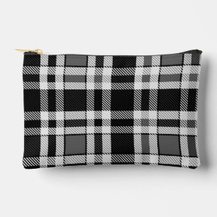 Grey Black White Flannel Plaid Tartan Design Accessory Pouch