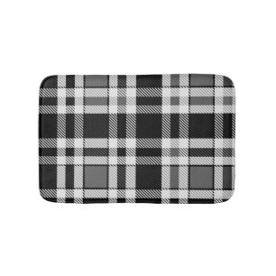 Grey Black White Flannel Plaid Tartan Design Bath Mat