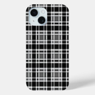 Grey Black White Flannel Plaid Tartan Design  iPhone 15 Case