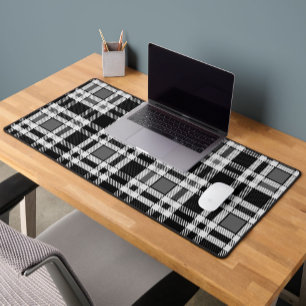 Grey Black White Flannel Plaid Tartan Design Desk Mat