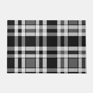 Grey Black White Flannel Plaid Tartan Design Doormat