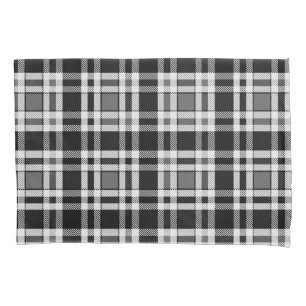 Grey Black White Flannel Plaid Tartan Design  Pillowcase