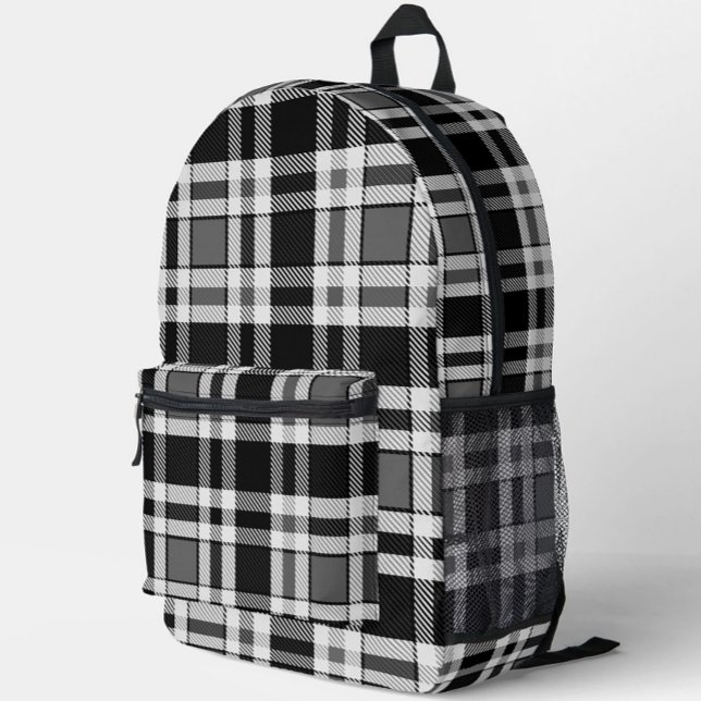 Grey Black White Flannel Plaid Tartan Design  Printed Backpack (Creator Uploaded)