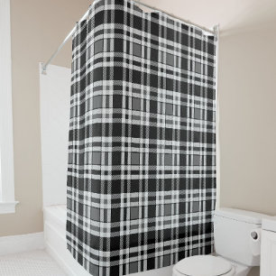 Grey Black White Flannel Plaid Tartan Design Shower Curtain
