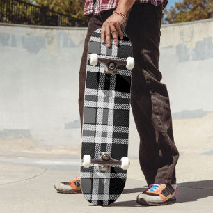 Grey Black White Flannel Plaid Tartan Design  Skateboard