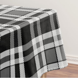 Grey Black White Flannel Plaid Tartan Design  Tablecloth