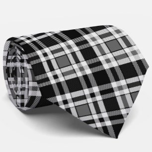 Grey Black White Flannel Plaid Tartan Design Tie