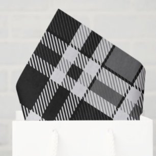 Grey Black White Flannel Plaid Tartan Design Tissue Paper