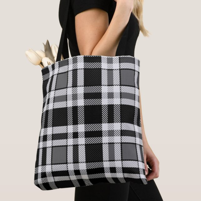 Grey Black White Flannel Plaid Tartan Design  Tote Bag (Creator Uploaded)