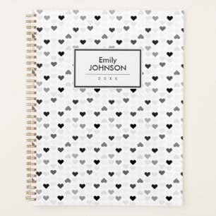 Grey Black White Heart Pattern  Planner