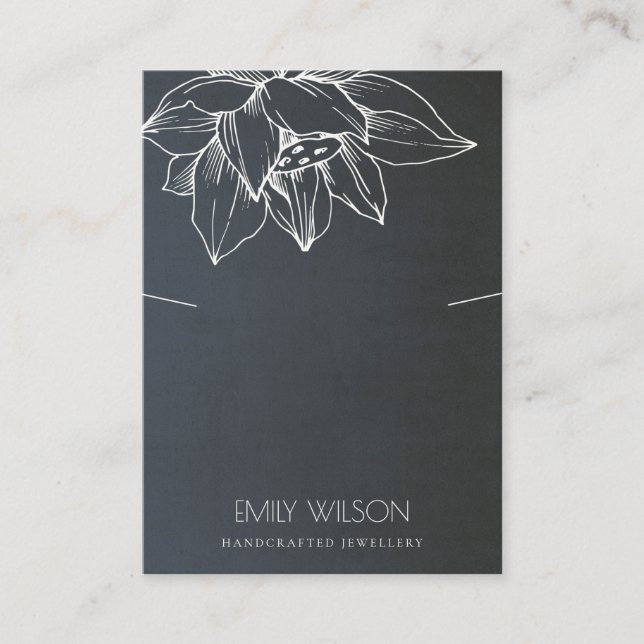 GREY BLACK WHITE LOTUS SIMPLE NECKLACE DISPLAY BUSINESS CARD (Front)