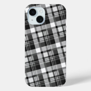 Grey Black White Madras Plaid Design iPhone 15 Case