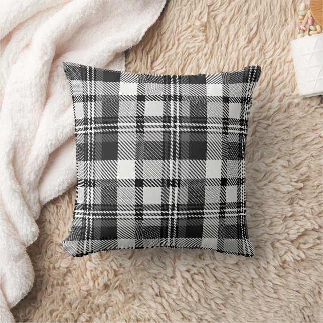 Grey Black White Madras Plaid Design  Cushion (Blanket)