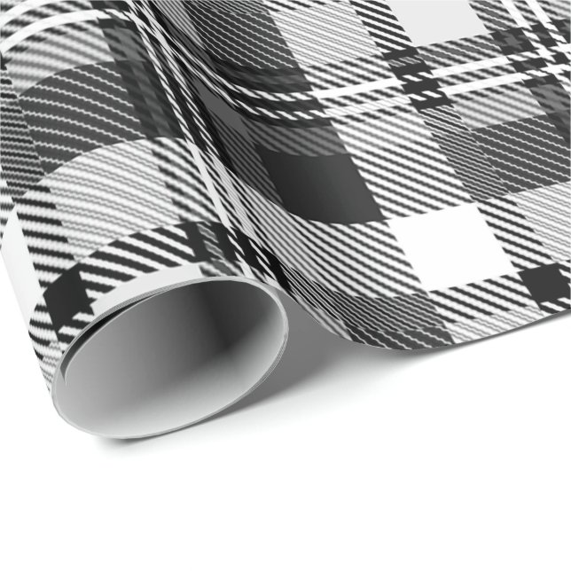 Grey Black White Madras Plaid Design  Wrapping Paper (Roll Corner)