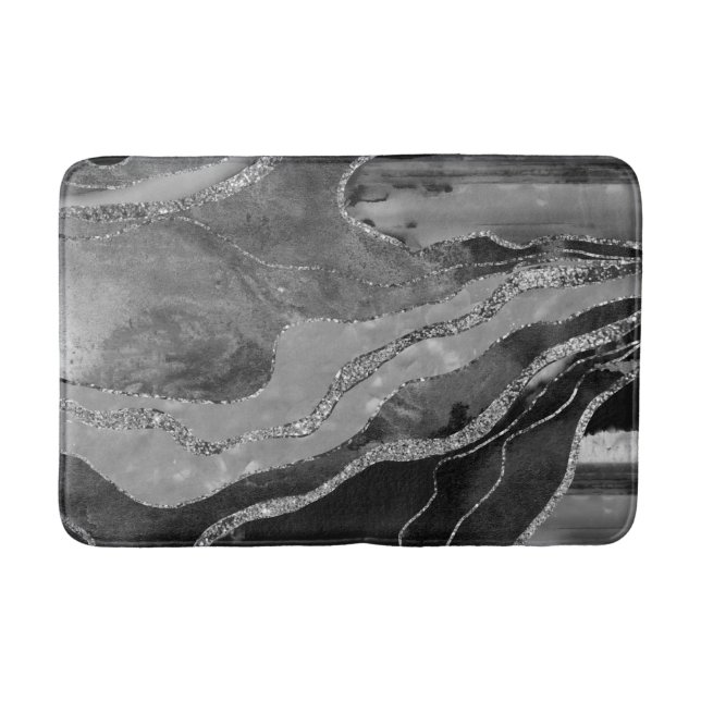 Grey Black White Marble Agate Silver Glitter #1 Bath Mat (Front)