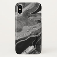 Grey Black White Marble Agate Silver Glitter #1