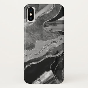 Grey Black White Marble Agate Silver Glitter #1 iPhone X Case