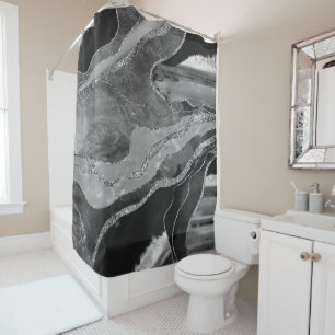 Grey Black White Marble Agate Silver Glitter #1 Shower Curtain
