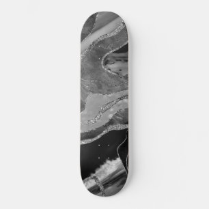 Grey Black White Marble Agate Silver Glitter #1 Skateboard