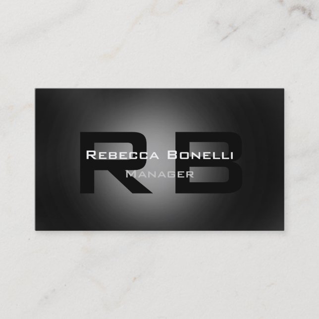 Grey Black White Monogram Manager Business Card (Front)