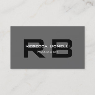 Grey Black White Monogram Manager Business Card