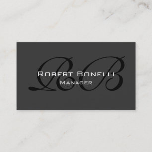 Grey Black White Monogram Manager Business Card