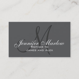 Grey, Black White Monogram Mummy Calling Card