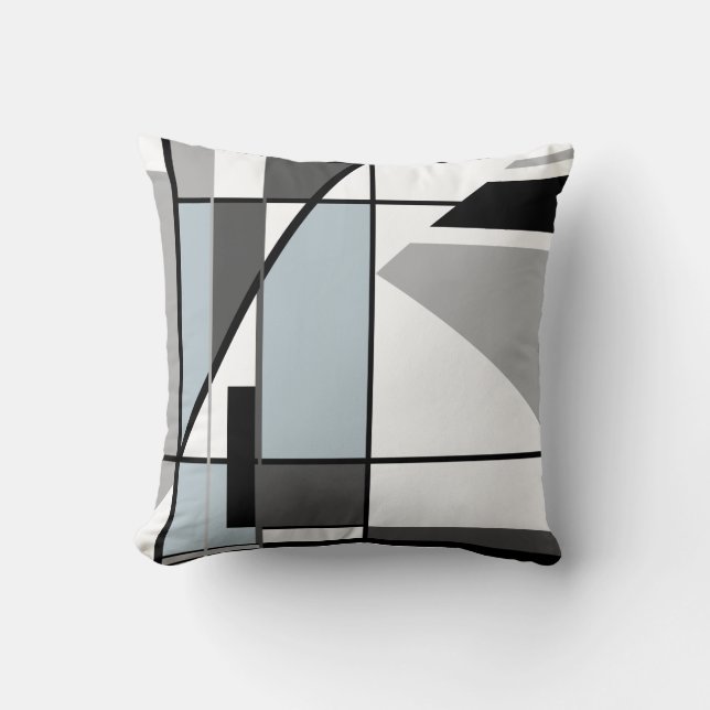 Grey Black White Mosaic Geometric Pattern Cushion (Front)