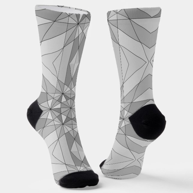 Grey black white Mosaic Triangle retro Pattern Socks (Angled)