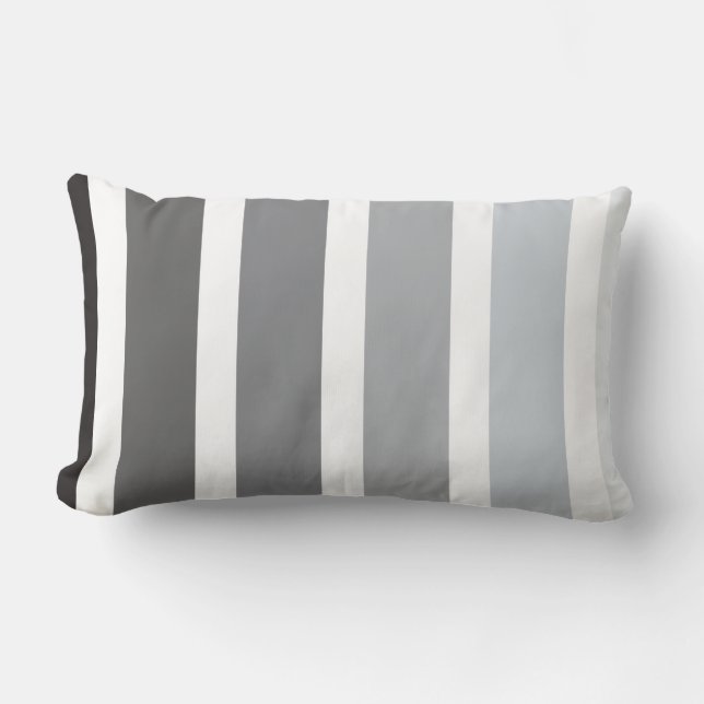 Grey Black White Ombre Stripes Lumbar Cushion (Front)