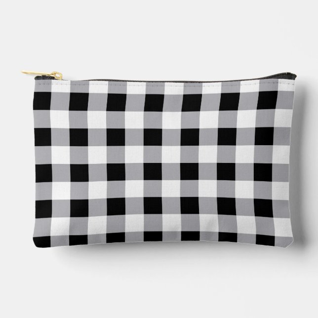 Grey Black White Plaid Check Pattern  Accessory Pouch (Front)