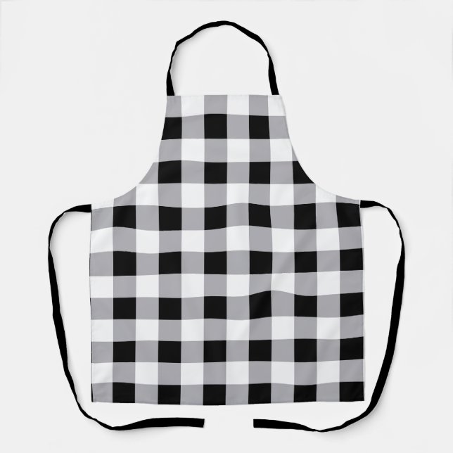 Grey Black White Plaid Check Pattern  Apron (Front)