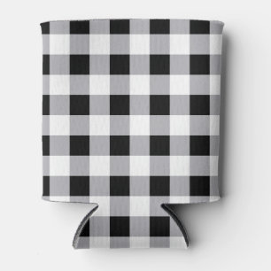 Grey Black White Plaid Check Pattern Can Cooler