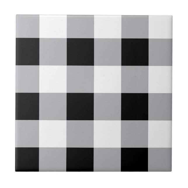 Grey Black White Plaid Check Pattern  Ceramic Tile (Front)