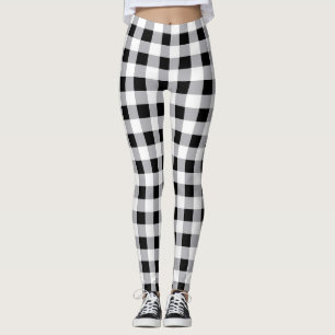 Grey Black White Plaid Check Pattern Leggings