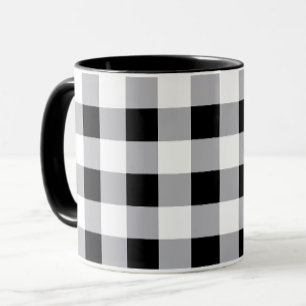Grey Black White Plaid Check Pattern  Mug