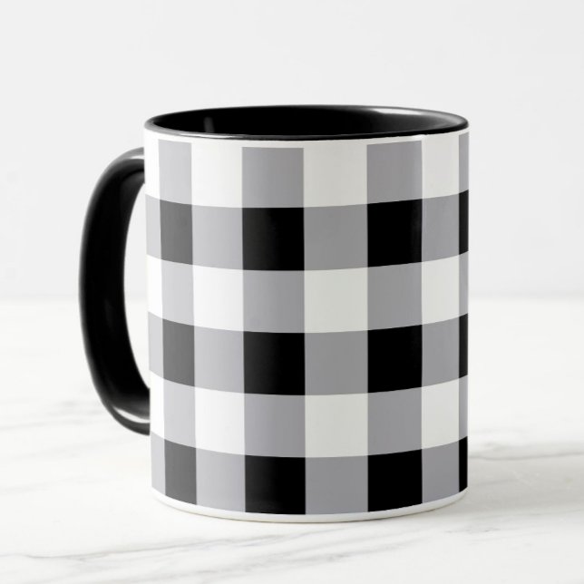 Grey Black White Plaid Check Pattern  Mug (Creator Uploaded)