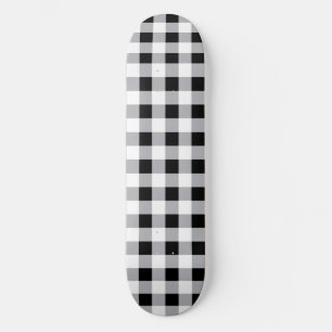 Grey Black White Plaid Check Pattern  Skateboard