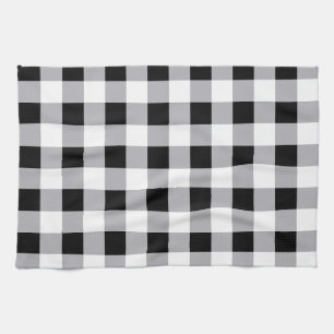 Grey Black White Plaid Check Pattern  Tea Towel