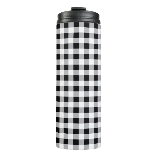Grey Black White Plaid Check Pattern  Thermal Tumbler (Front)