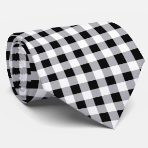 Grey Black White Plaid Check Pattern Tie