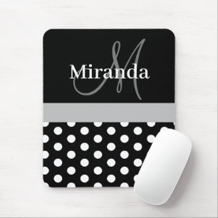 Grey Black White Polka Dot Monogram Mouse Pad